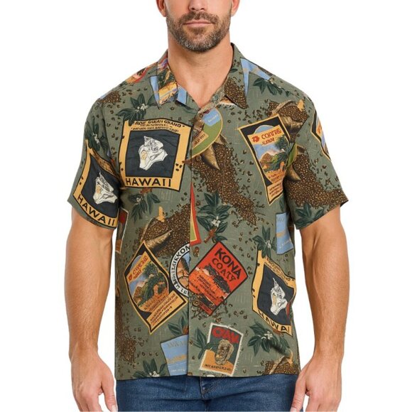 Vntg Reyn Spooner Men's M 90's Y2k Kona Coffee Hawaiian Aloha All Over Print - Picture 1 of 14